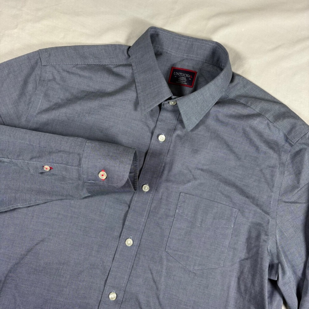 UNTUCKit Wrinkle Free Blue Button Down Shirt Mens Large Long Sleeve Cotton